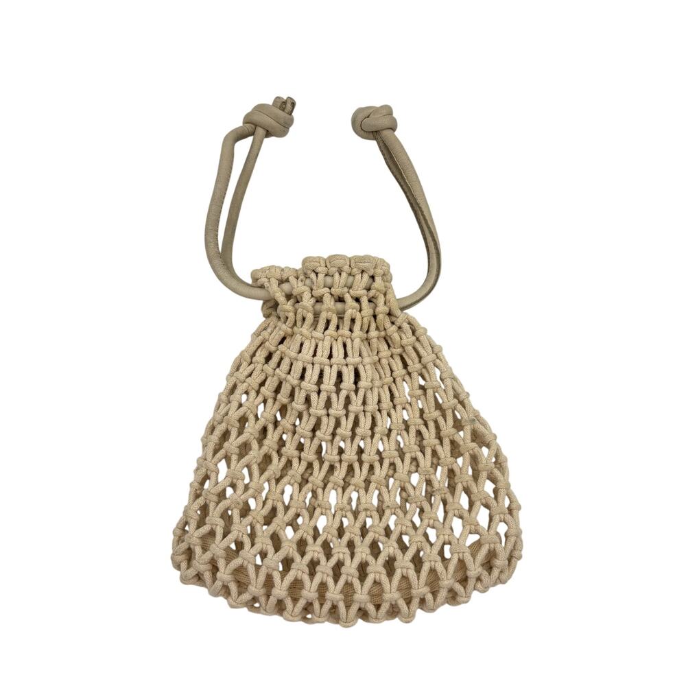 Clare V. Drawstring Sandy Clutch Bag Braided Crochet Macrame Purse